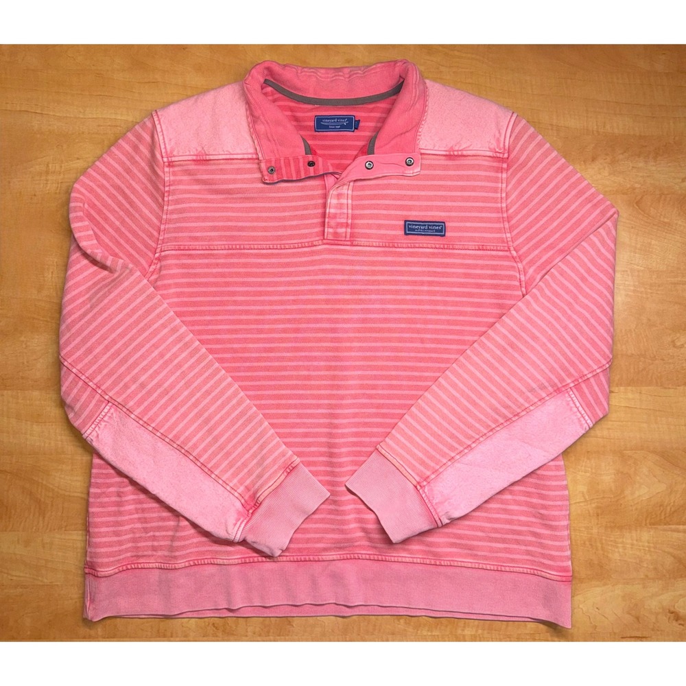 Vineyard Vines Mens XXL Pink Striped Snap Mock Neck Pullover Sweatshirt Cotton